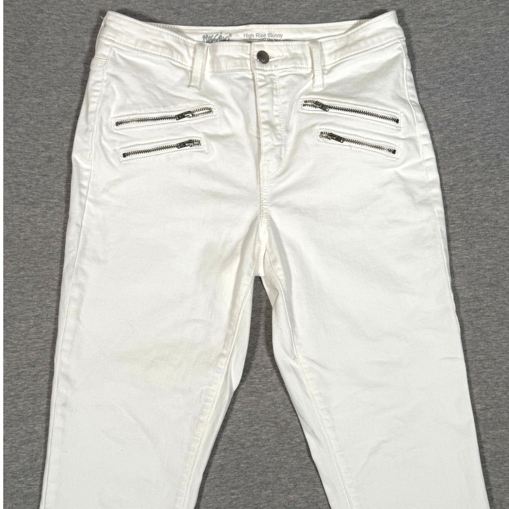 Mossimo Denim Womens 8/29R White High Rise Skinny Power Stretch Moto Zip Jeans